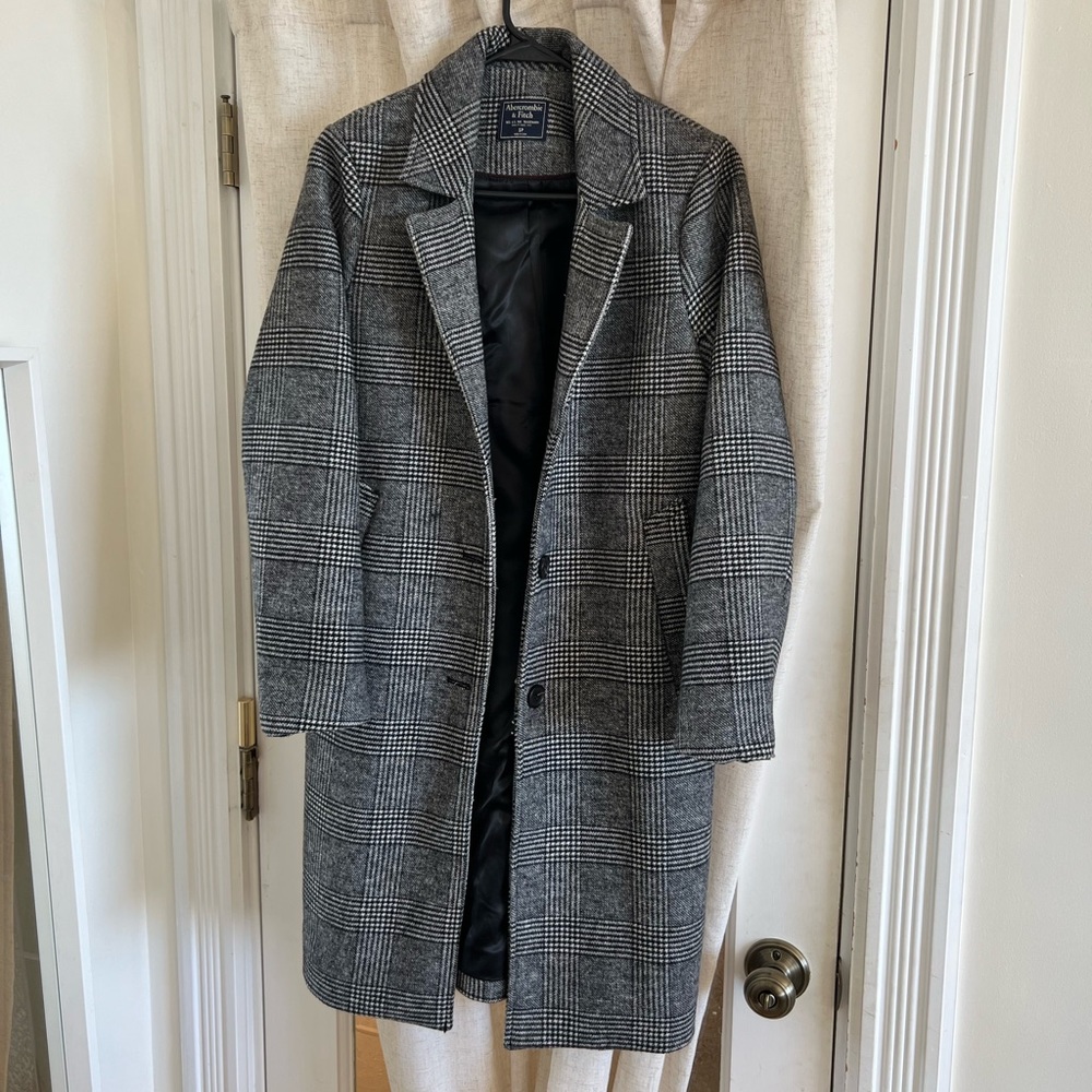 Abercrombie wool blend dad coat - grey plaid